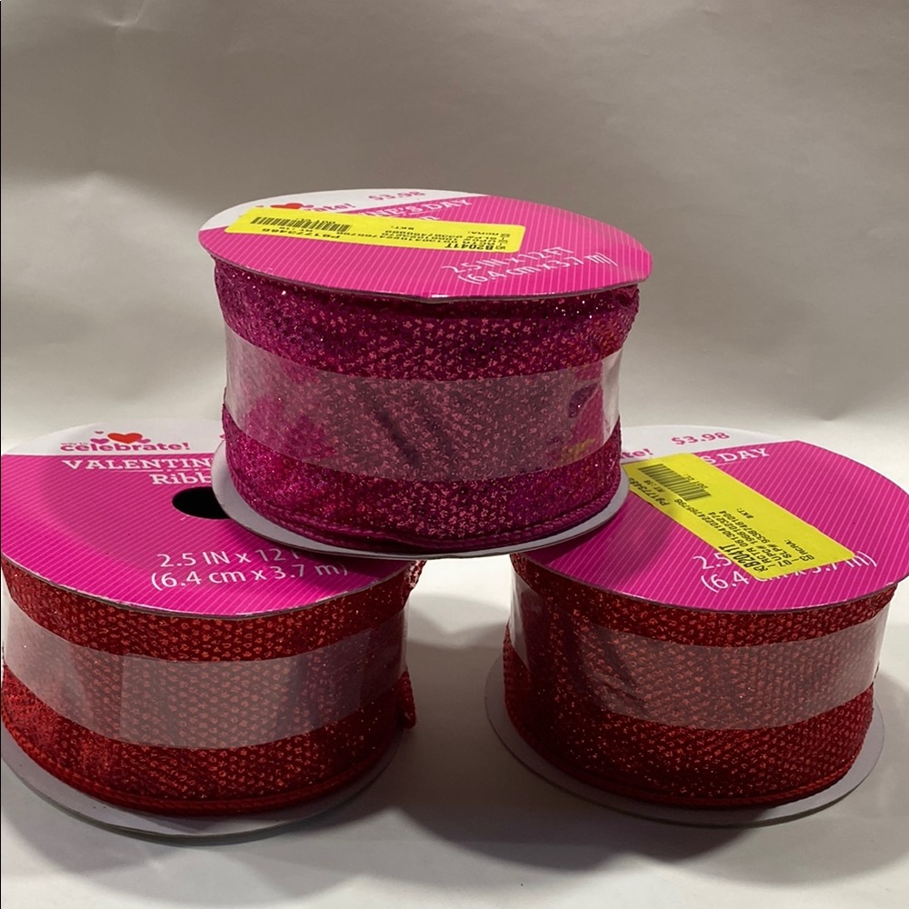 Celebrate It Sparkling Red and Pink Ribbon Trio Valentine’s Day  or Christmas